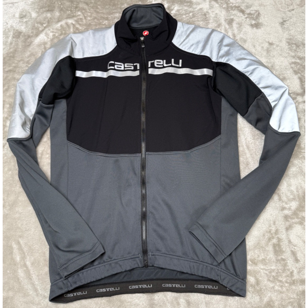 Castrelli Gray Black Reflective Heavyweight Fleece Cycling Jersey Mens Size XL